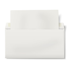 Opened DL envelope with sheet of paper inside isolated on white