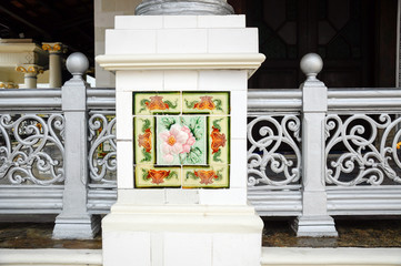 Railing detail of Kampung Kling Mosque in Malacca, Malaysia