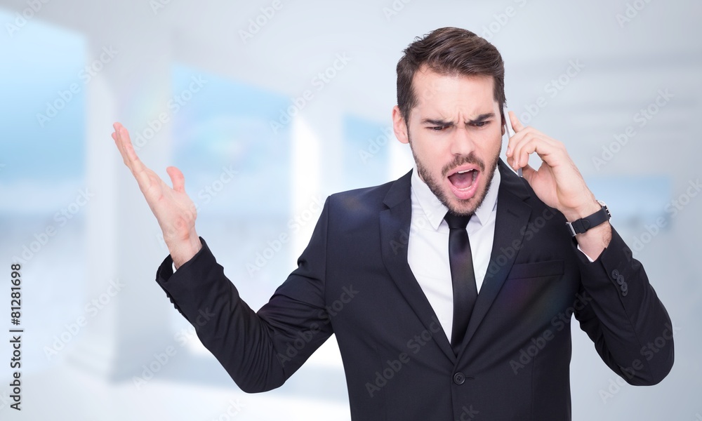 Poster composite image of angry businessman gesturing on the phone