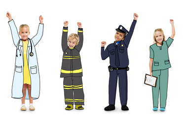 Group of Children in Dreams Job Uniform Celebration