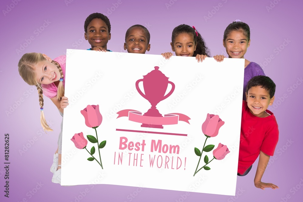 Poster Composite image of elementary pupils showing card