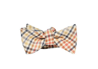 Plaid bow tie close up on white isolated on white