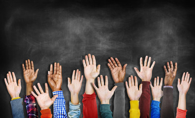 Group Diverse Hands Raised Concept