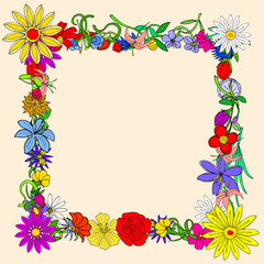 Fototapeta na wymiar Doodle frame elements with flowers
