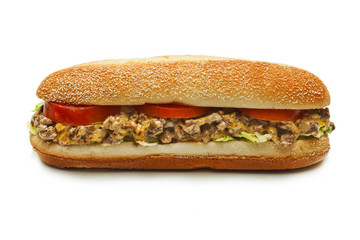 chicken sandwich with cheese, tomato and mayonnaise