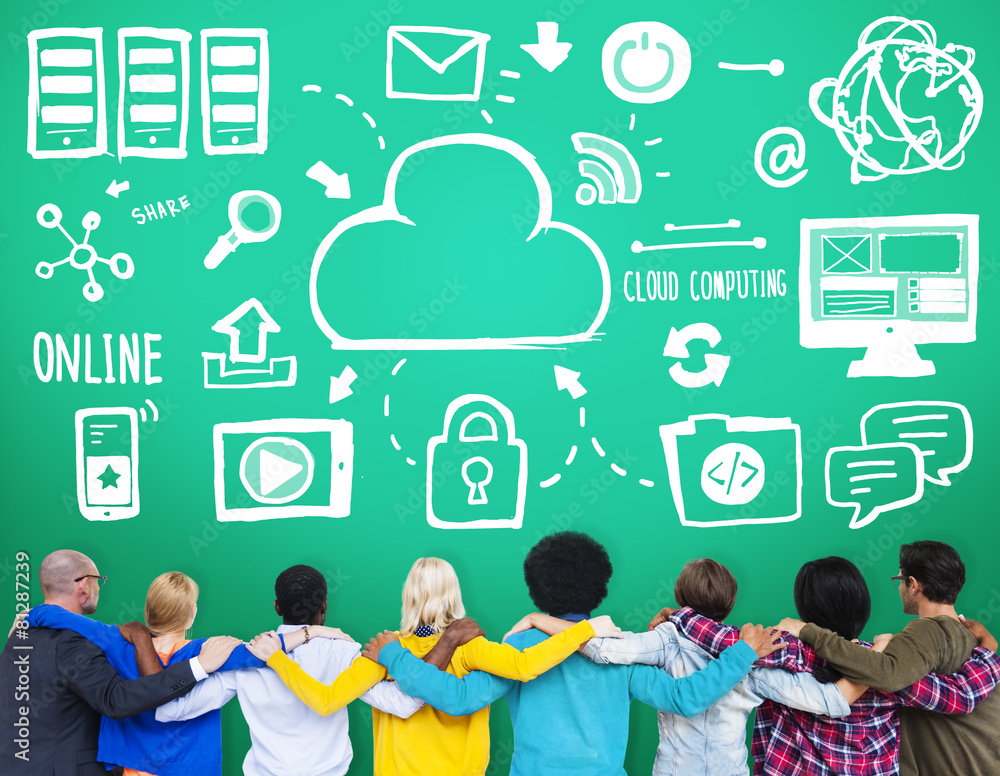 Aufkleber cloud computing network online internet storage concept
