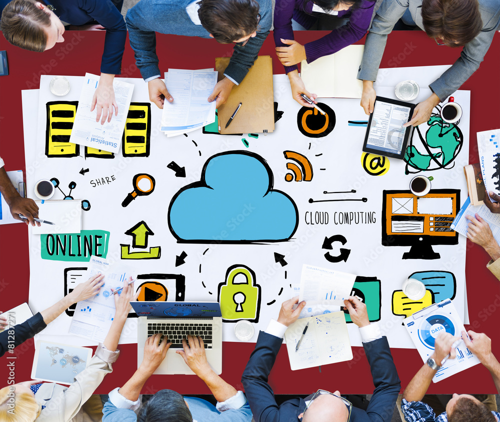 Poster cloud computing network online internet storage concept
