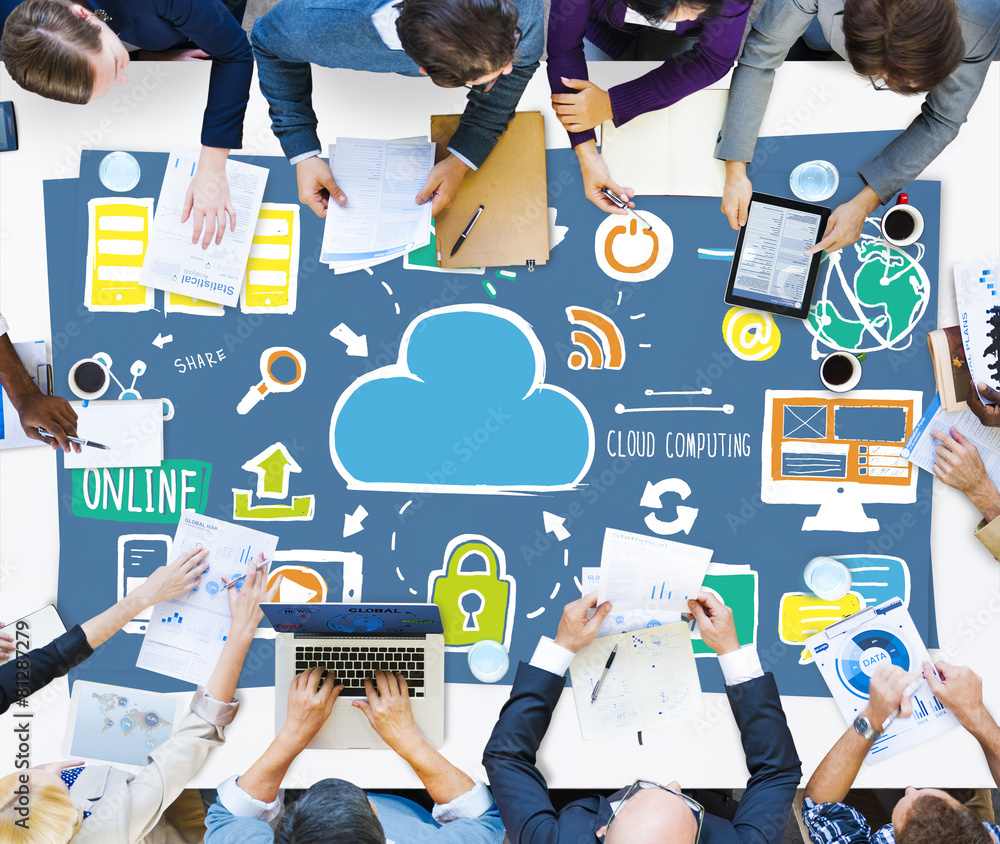 Poster cloud computing network online internet storage concept