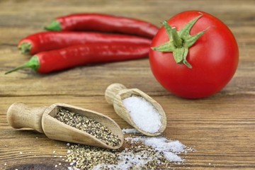 Two Small Scoop With Salt And Pepper, Fresh Tomato