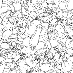 Seamless background of vegetables and spices, vector hand-drawn