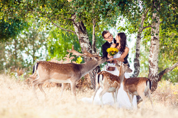 bride & groom with the deer