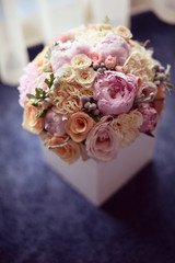 Beautiful wedding bouquet with many flowers