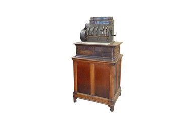 antique cash register isolated on white background