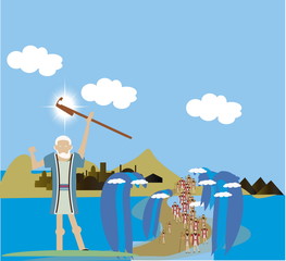 Moses parting the red sea