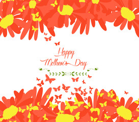 Happy mothers day with sunflowers and butterflies background