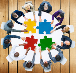 Business People Jigsaw Puzzle Collaboration Team Concept