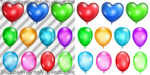 Set of transparent and opaque balloons