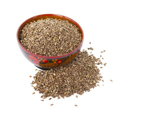 Flax seeds in a wooden bowl