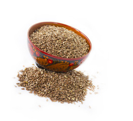 Flax seeds in a wooden bowl