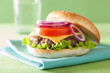 cheeseburger with beef patty cheese lettuce onion tomato