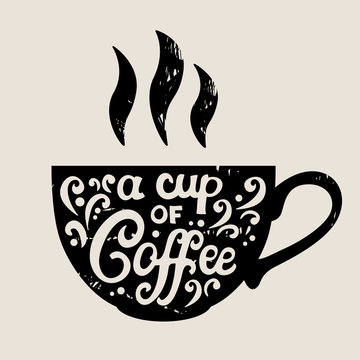 Fototapeta Vintage stamp coffee cup with lettering