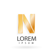 Golden logo design, letter n. Creative metallic vector icon.