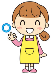 マルのジェスチャーをする女性