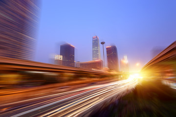 the light trails on the modern building background in shanghai china