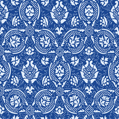 Blue and white seamless pattern floral background