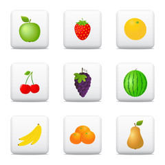 Buttons with fruits on a white background