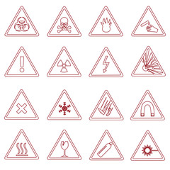 16 various danger signs types outline icons eps10