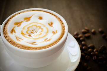 close up of a beautiful cup of hot coffee