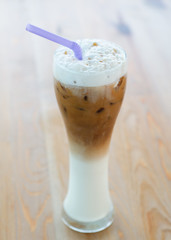 Close up glass of ice coffee