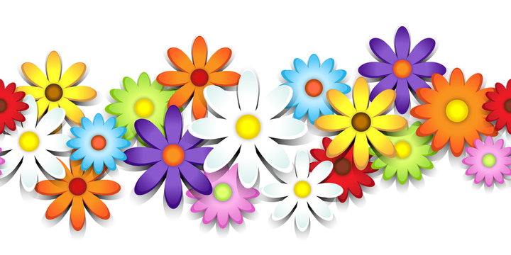 3D colorful daisy border