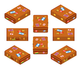 Set of lying brown travelers suitcases