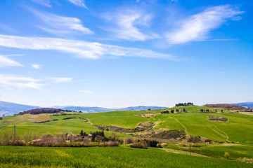 Fototapeta na wymiar tuscan landscape, view of the green Val D'Orcia