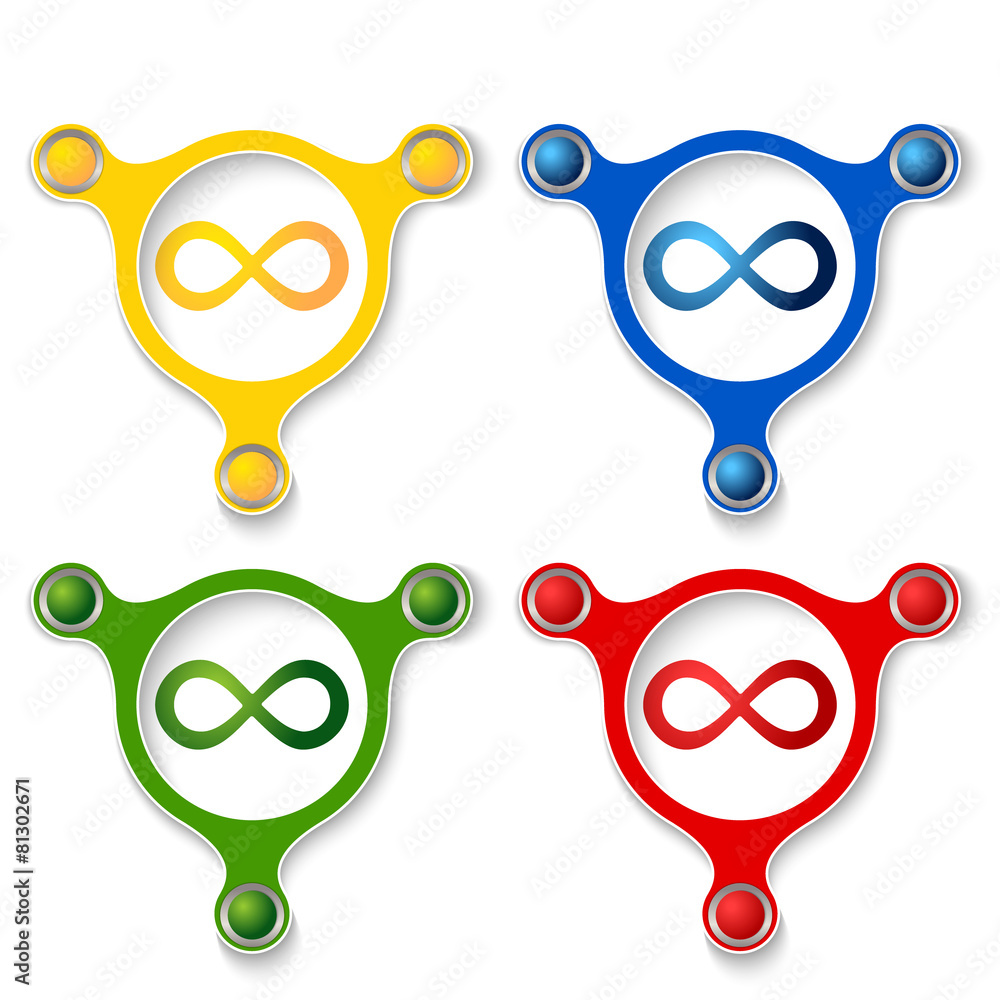 Poster four abstract vector objects and a colored infinity icon