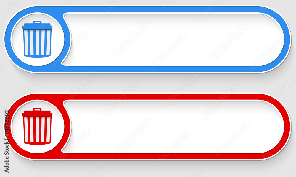 Poster Blue and red vector abstract buttons and trashcan