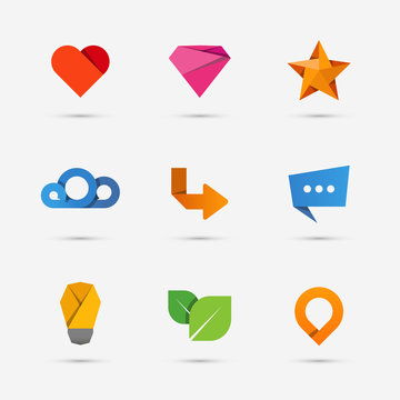 Set of modern flat paper icons or logo elements