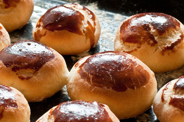 Homemade buns on tray