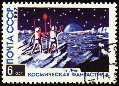 Fantesy picture "On the Moon" on post stamp