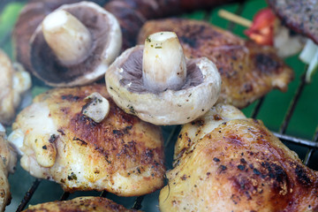 barbecue with delicious grilled meat on grill