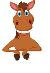 Happy horse cartoon with blank sign