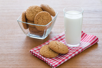 Oatmeal cookies and a glass of milk