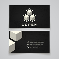 Business card template. Abstract cubes concept logo.