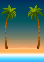 sunset sky background with beach sea coconut tree