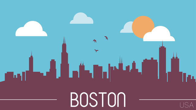 Boston USA Skyline Silhouette Vector Illustration