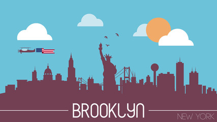Obraz premium Brooklyn New York USA skyline silhouette flat design