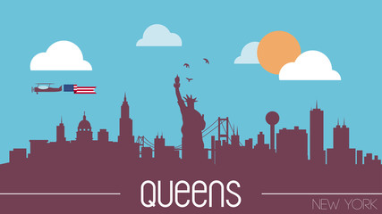 Queens New York USA skyline silhouette flat design