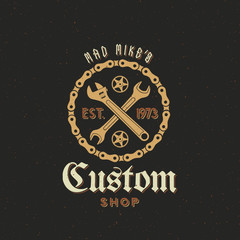 Fototapeta na wymiar Retro Vector Bicycle Custom Shop Label or Logo Design